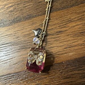 Betsy Johnson Pink Crystal Bow and Love Key Pendant Necklace